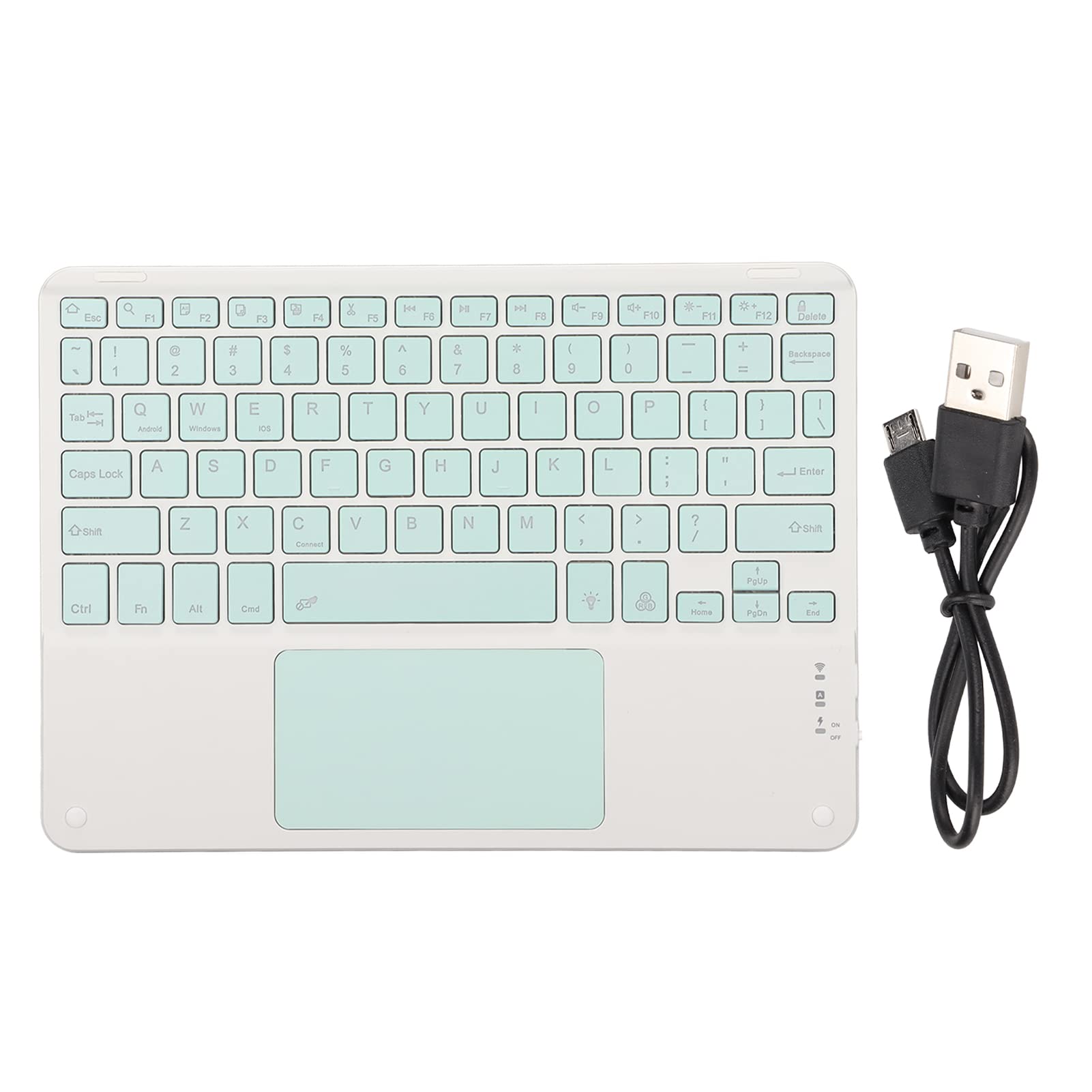 10 Inch Ultra Silent Portable Bluetooth Keyboard with Touchpad - Mini Ergonomic Keyboard for Laptop, Tablet, Smartphone, Computer (Cyan) - Perfect for Home, Office, and Travel Use