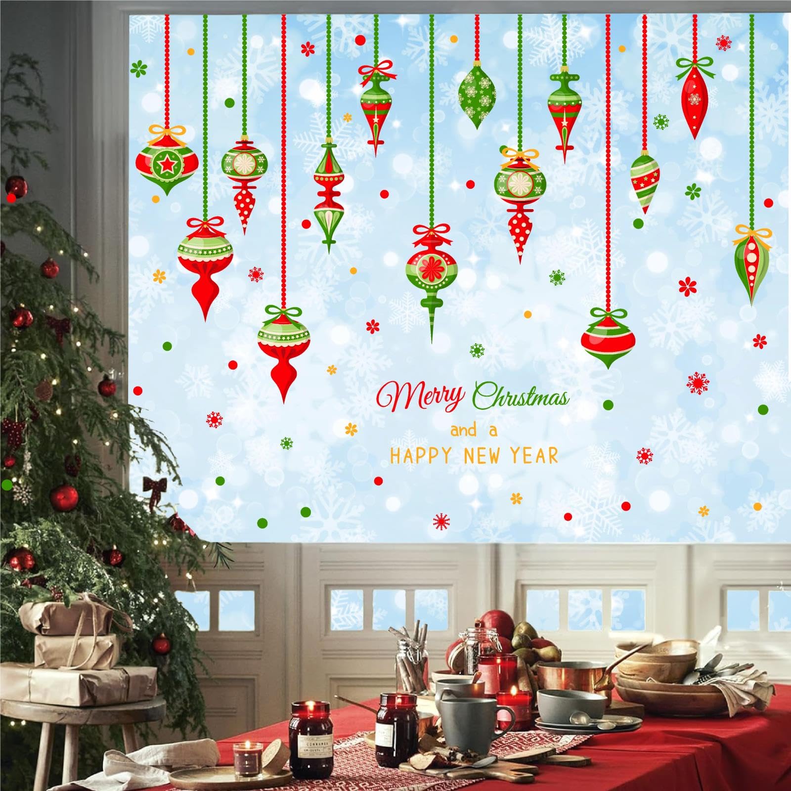 Brand Name Double Sided Christmas Ornaments - Reusable Window Clings & Wall Decals for Holiday Decorations | Perfect for Christmas Tree, Home, Office & Party Decor