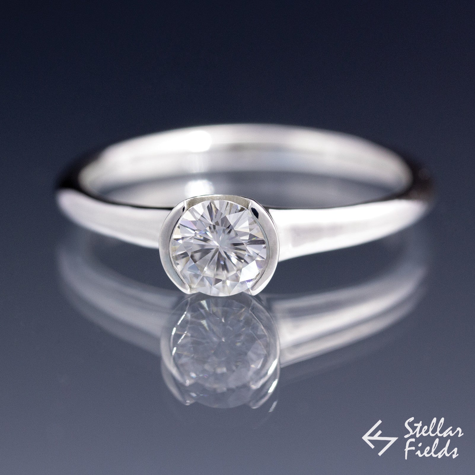 Round Diamond Semi Bezel Solitaire Engagement Ring - 14K White Gold Wedding Band for Women, Perfect for Proposals, Anniversaries & Romantic Occasions