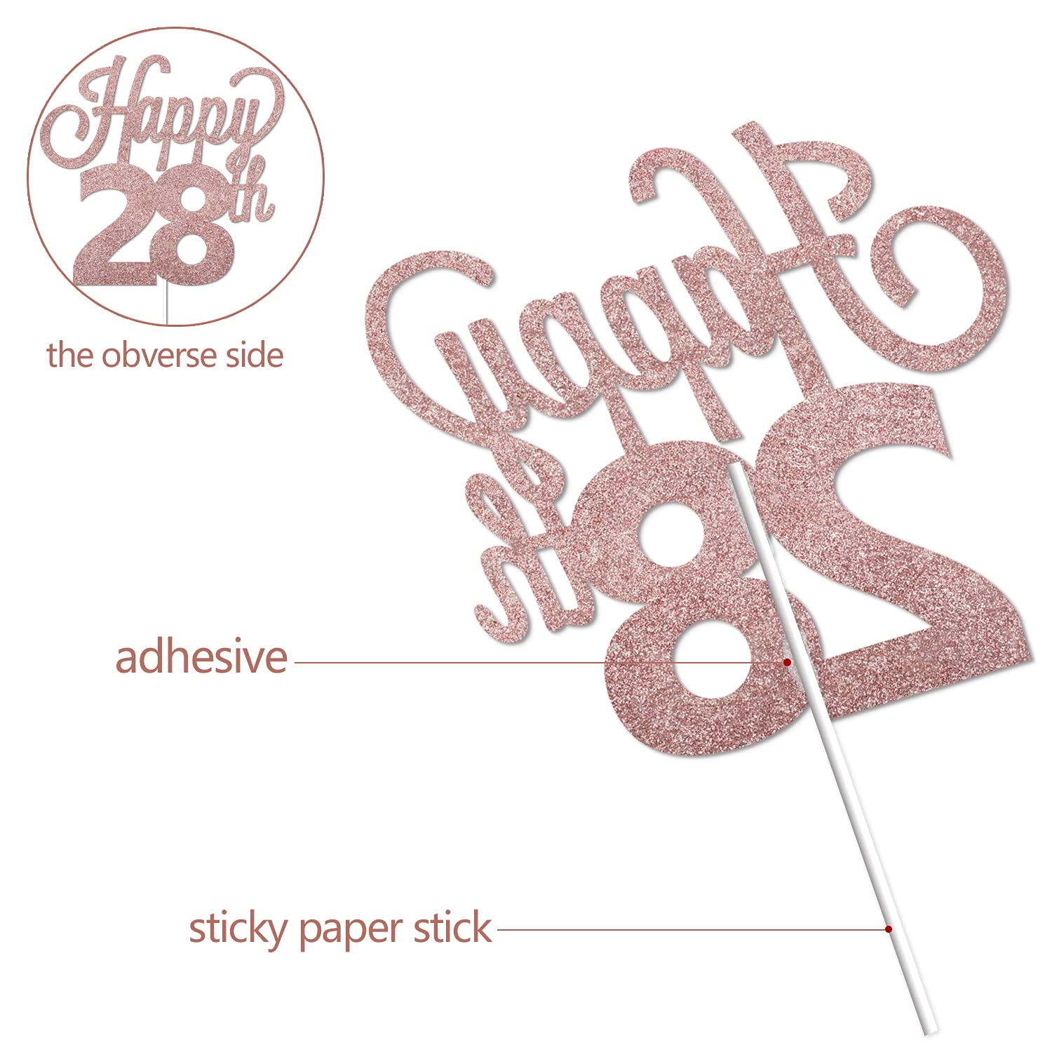 LINGTEER Happy 28th Birthday Cake Topper - Cheers to 28 Years Old Party Decor, Gold Foil Cake Centerpiece for Anniversary Celebration - Perfect for Birthday Parties, Milestone Events & Photo Backdrops