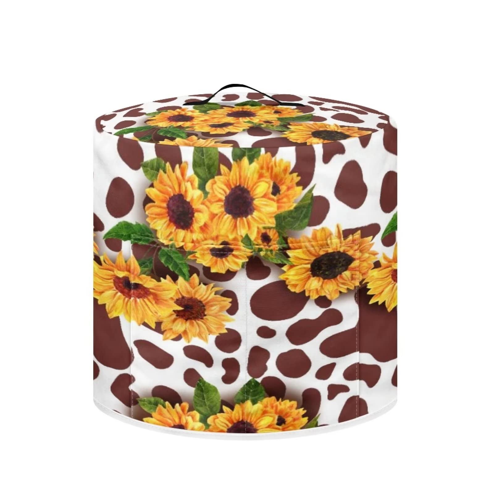 JOAIFO 8 qt Sunflower & Cow Print Pressure Cooker Cover - Dustproof Air Fryer Cover with Storage Pockets for Kitchen Appliances (Rice Cooker, Oven, Toaster, Stand Mixer, Steamer) - Perfect for Home Kitchen Organization & Appliance Protection
