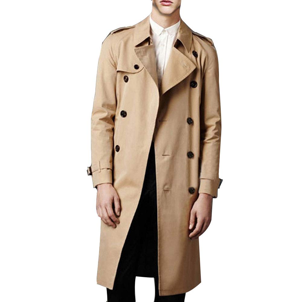 Men's Double Breasted Trench Coat - Casual Lapel Long Sleeve Windbreaker Jacket for Fall & Winter | Waterproof Outerwear for Work, Travel & Daily Wear