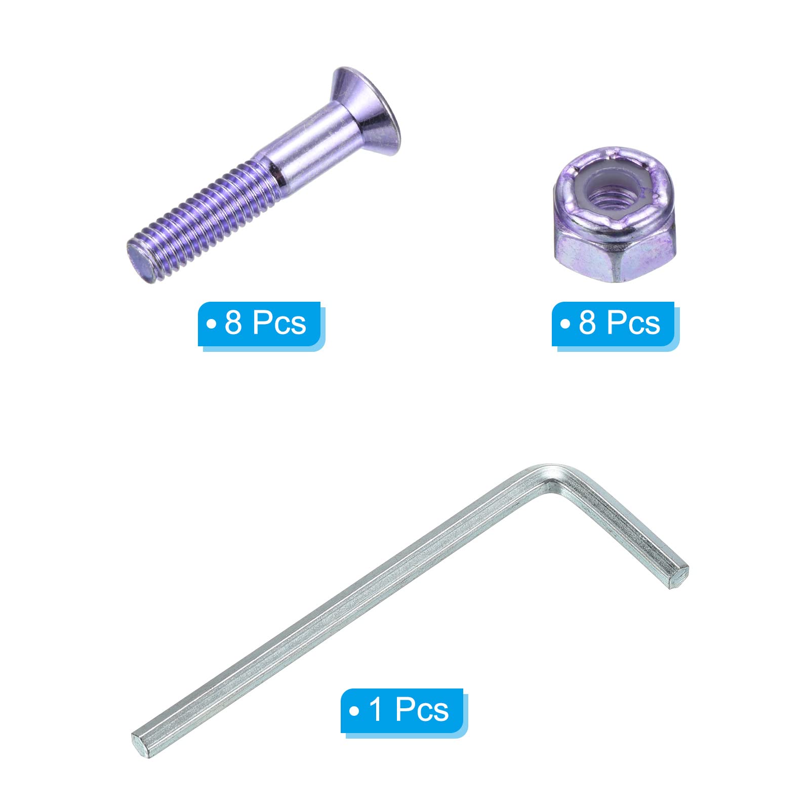 PATIKIL Skateboard Hardware Kit - 8 Hex Head Bolts, Nuts & Spanner Set for Longboard, Cruiser & Skateboard Assembly - Perfect for DIY Skateboard Repair & Maintenance