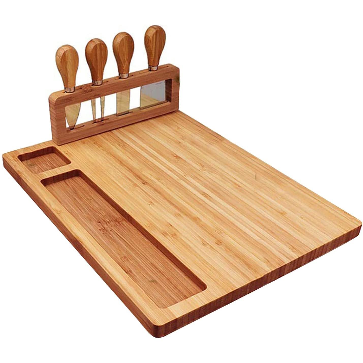 Premium Bamboo Cheese Board Set - Charcuterie Platter & Serving Tray for Wine, Cheese, Fruits, Meats & Crackers | Perfect for Christmas, Weddings, Birthdays & Anniversaries | Elegant Entertaining & Party Serving
