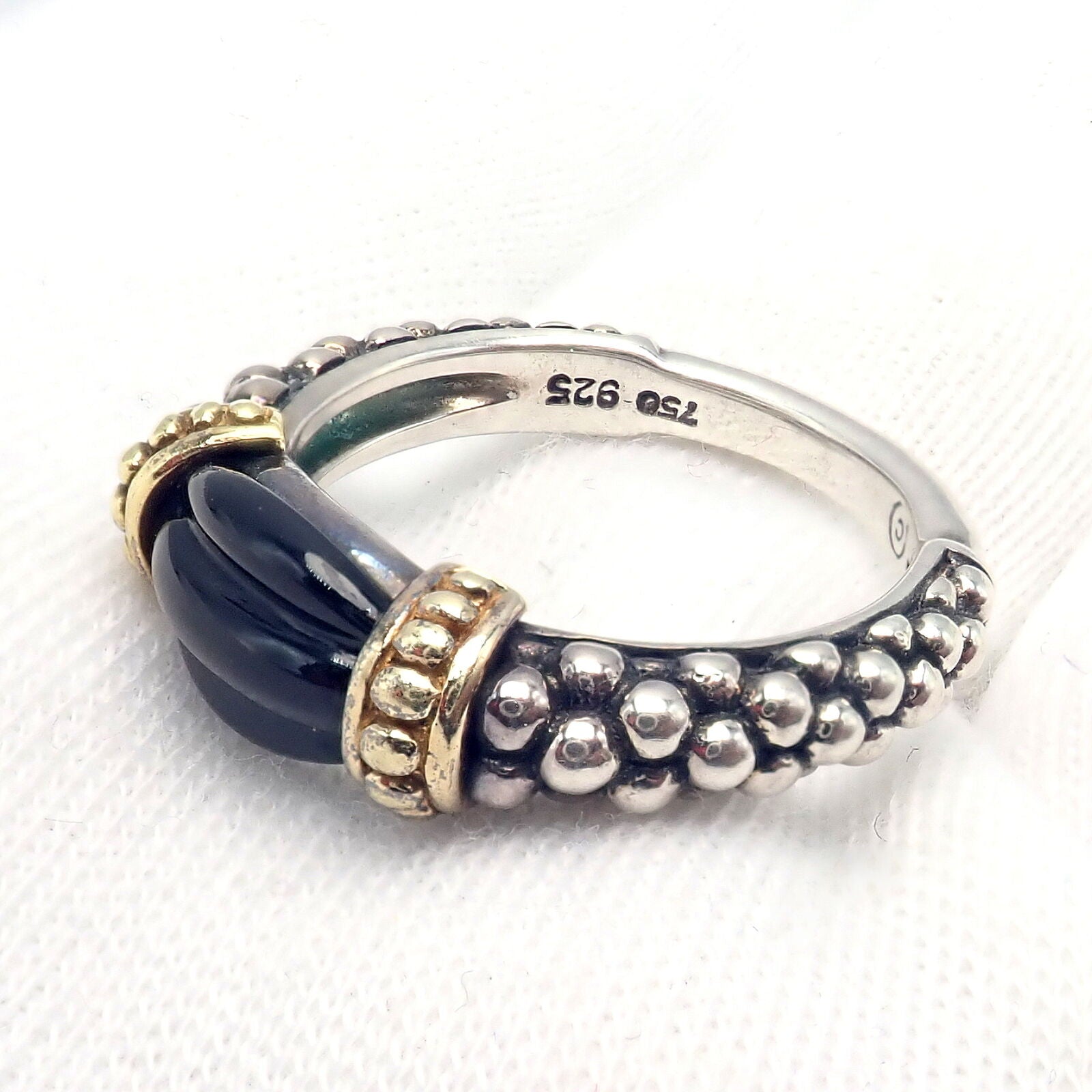 Authentic Lagos Caviar Silver & 18k Yellow Gold Onyx Ring - Size 5.5 | Luxury Statement Jewelry for Women, Perfect for Weddings, Parties & Special Occasions