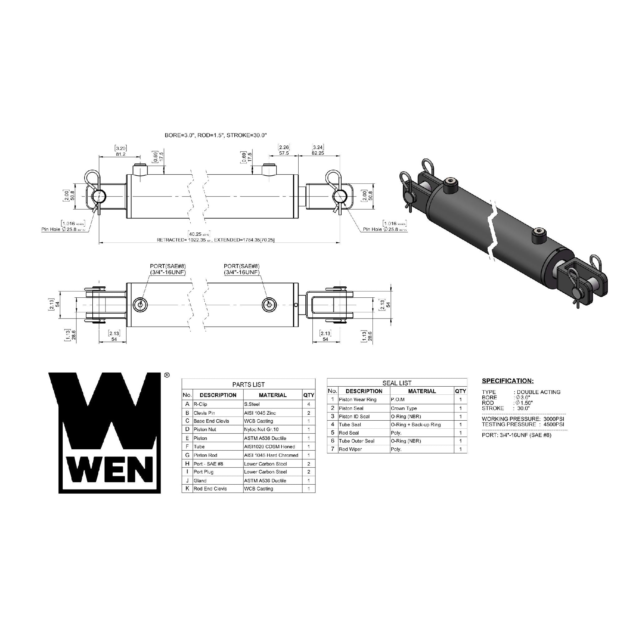WEN CC3030 Clevis Hydraulic Cylinder - 3