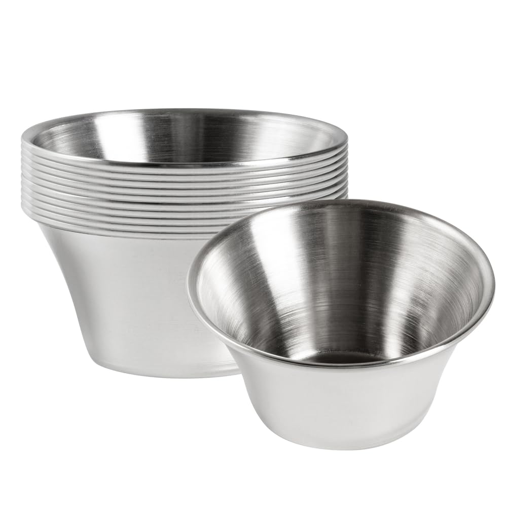 Restaurantware 4oz Stainless Steel Sauce Cups - 10 Pack Round Reusable Dip Cups for Condiments, Individual Portions | Stackable & Durable for Restaurants, Catering, Parties, Home Use
