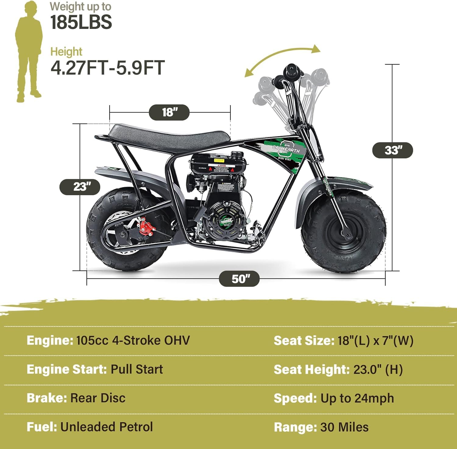 Oryxearth 105CC 4-Stroke Gas Powered Kids Dirt Bike - Automatic Transmission Mini Pit Bike for Off Road Adventure | Perfect for Boys & Girls Ages 8-12, Backyard Riding & Trail Exploration