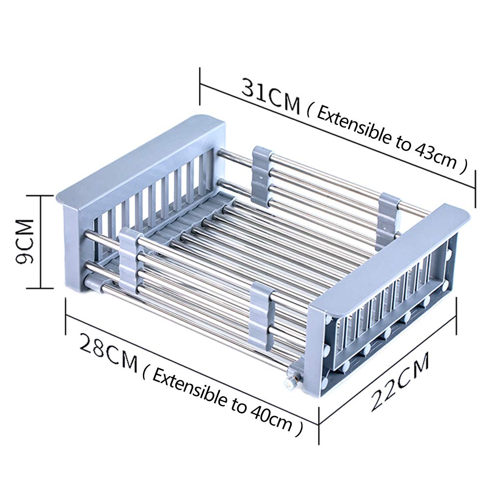 Adjustable Stainless Steel Retractable Kitchen Sink Drain Rack - Widened Edge & Reinforced Design for Dish Drying - Perfect for Small Spaces, RV Kitchens & Compact Households