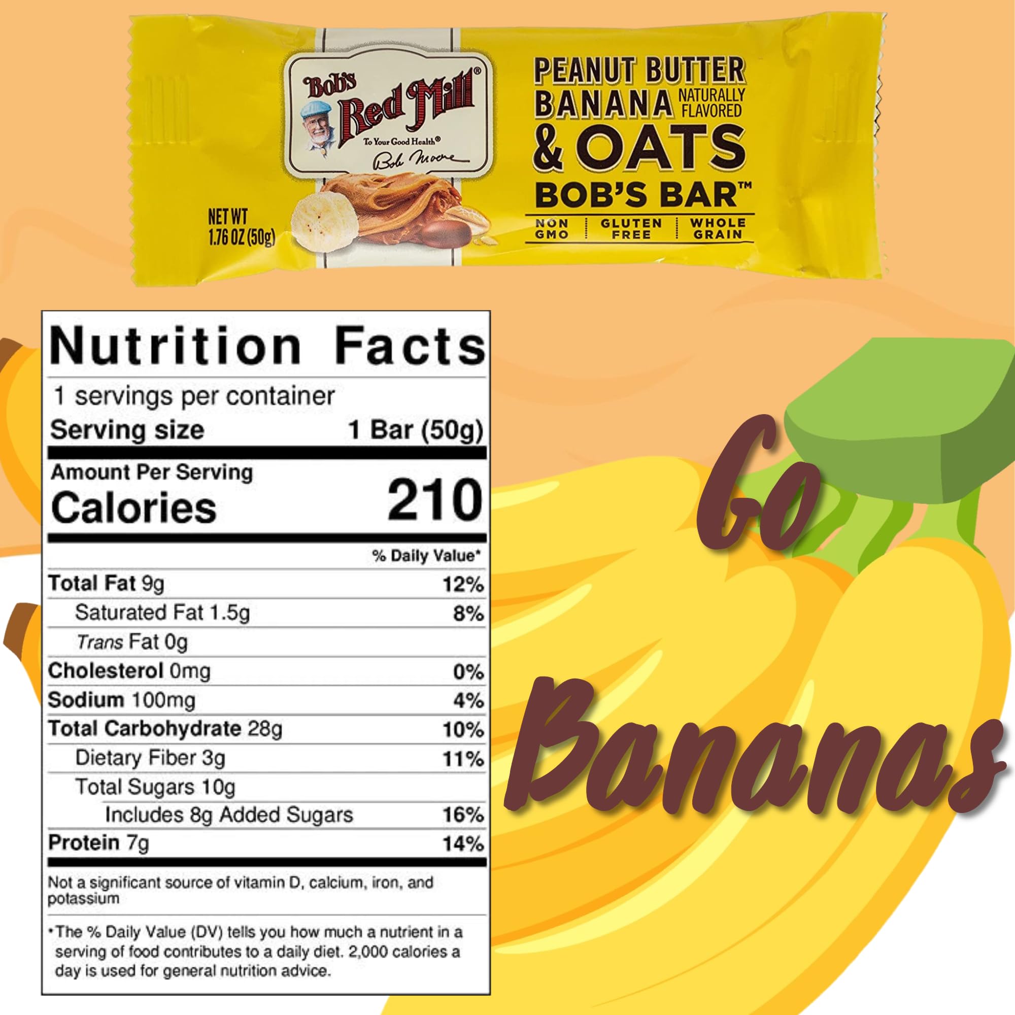 Bob's Red Mill Peanut Butter Coconut Banana Honey Jelly Oat Bars - 1.76oz (8 Pack) - Healthy Snack for Hiking, School Lunch & On-the-Go Energy Boost