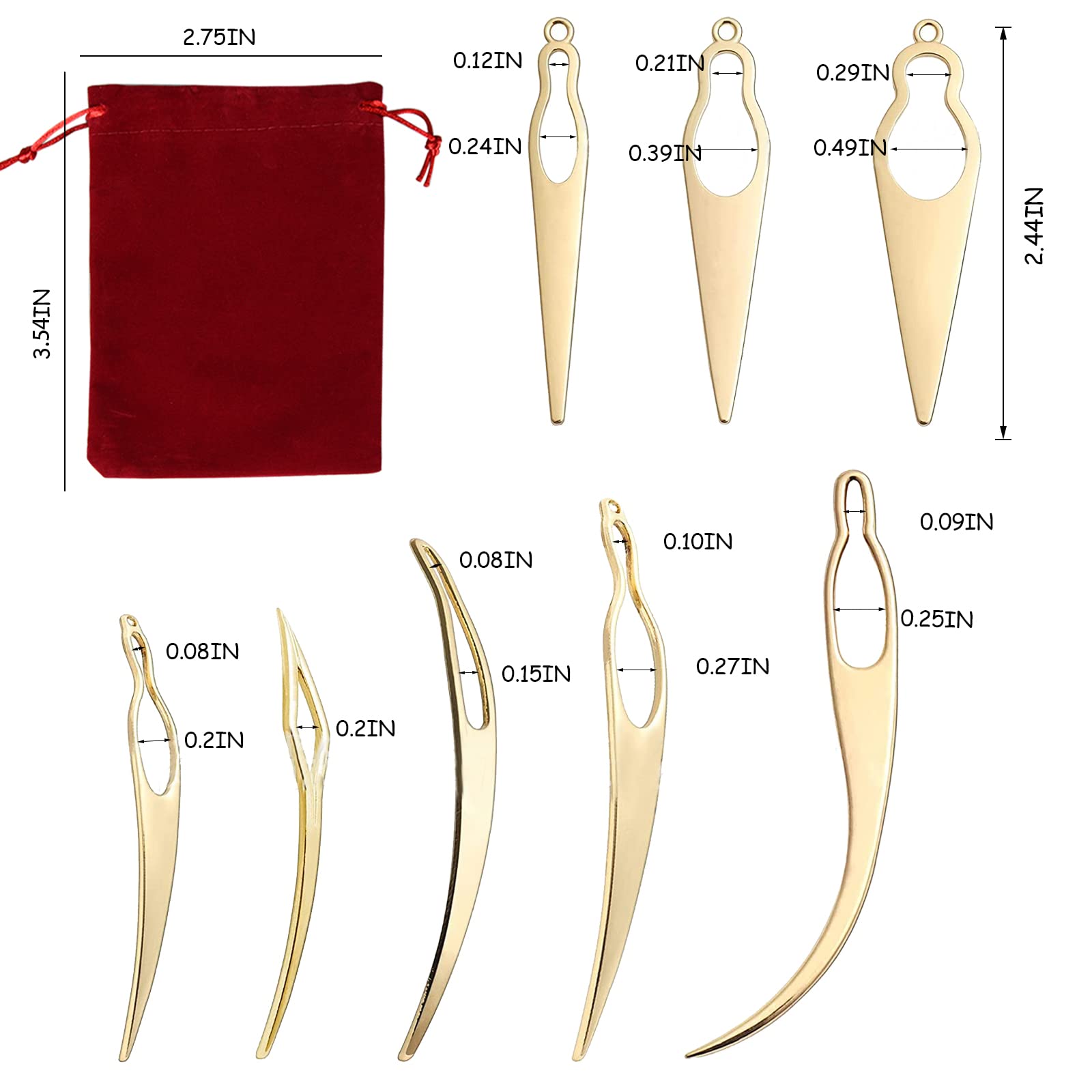 8-Piece Interlocking Tool Kit for Locs & Dreadlocks with Velvet Storage Bag - Gold Crochet Needle Set for Hair Tightening, Sisterlocks Maintenance - Perfect for Salon Professionals & Home Hair Care Routines