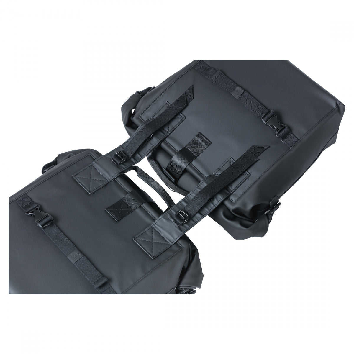 2 Pack Basil SoHo Nordlicht Double Pannier Bike Bags - Waterproof Black Cycling Panniers 12.2x5.1x14.6 Inches with USB Port & Adjustable Straps - Perfect for Commuting, Grocery Shopping & Urban Cycling Adventures