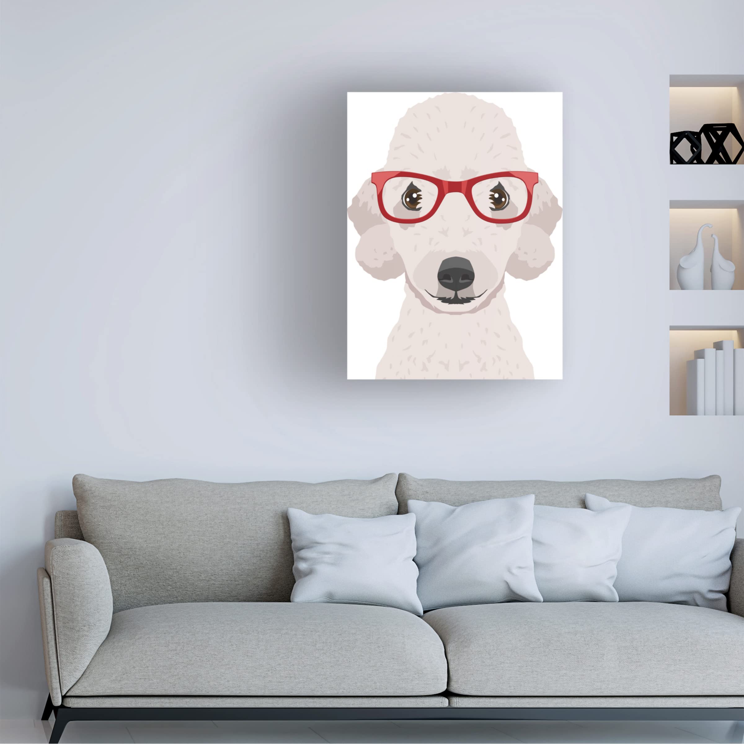 Bedlington Terrier Wearing Hipster Glasses Canvas Wall Art - Modern Dog Portrait Painting for Living Room, Bedroom Decor - Funny Pet Gift for Dog Lovers