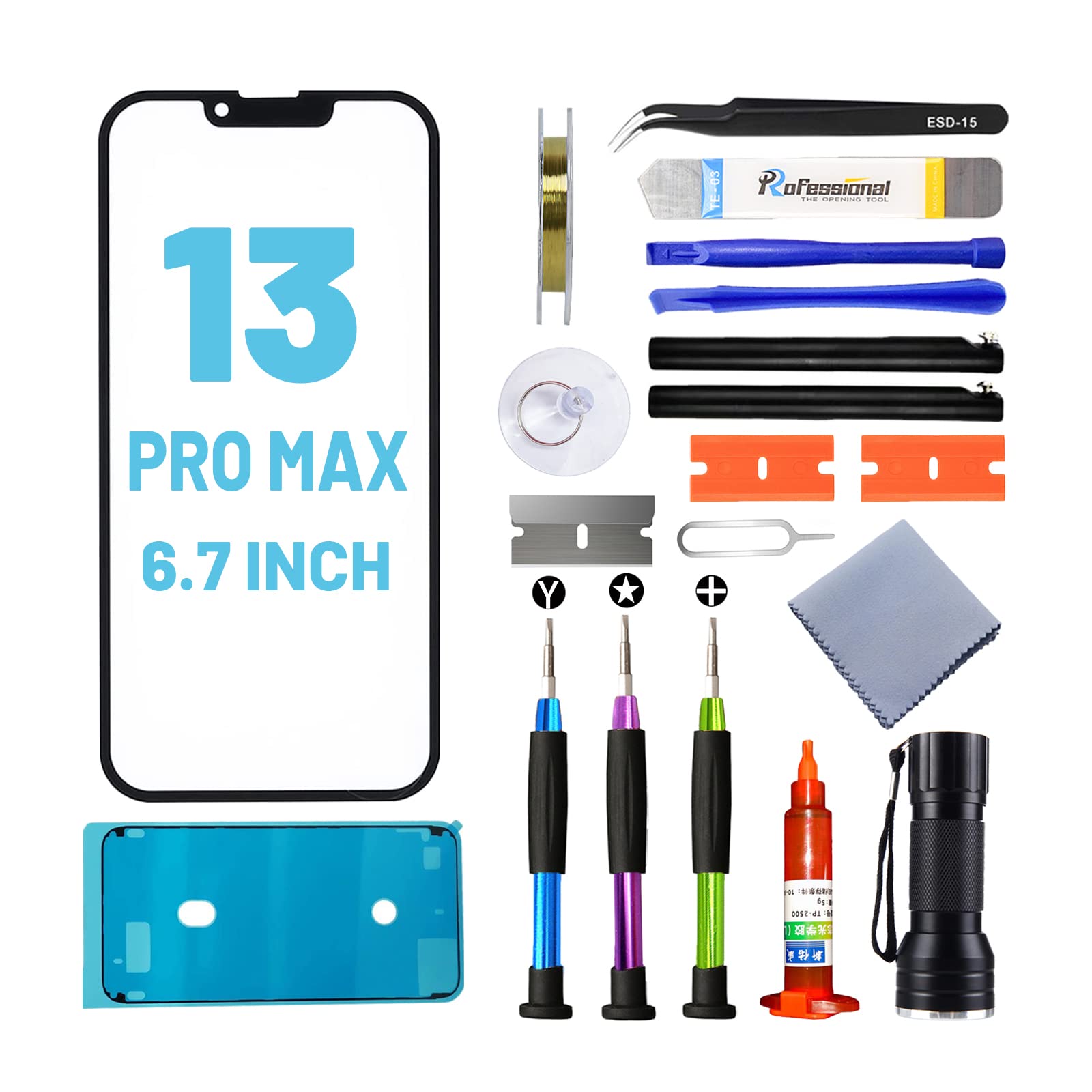 iPhone 13 Pro Max Screen Replacement - 6.7 Inch Tempered Glass Repair Kit with Waterproof Adhesive (NO OLED & Touch Digitizer) - Perfect for DIY Phone Repair at Home or Office