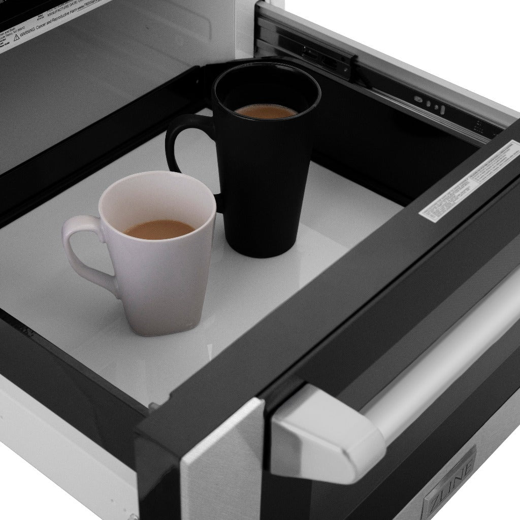 ZLINE 24 Inch Built-In Microwave Drawer - 1.2 Cu. Ft Capacity, Satin Stainless Steel with Traditional Handle (MWD 1 SS H) - Perfect for Modern Kitchens, Small Spaces & Seamless Cabinet Integration