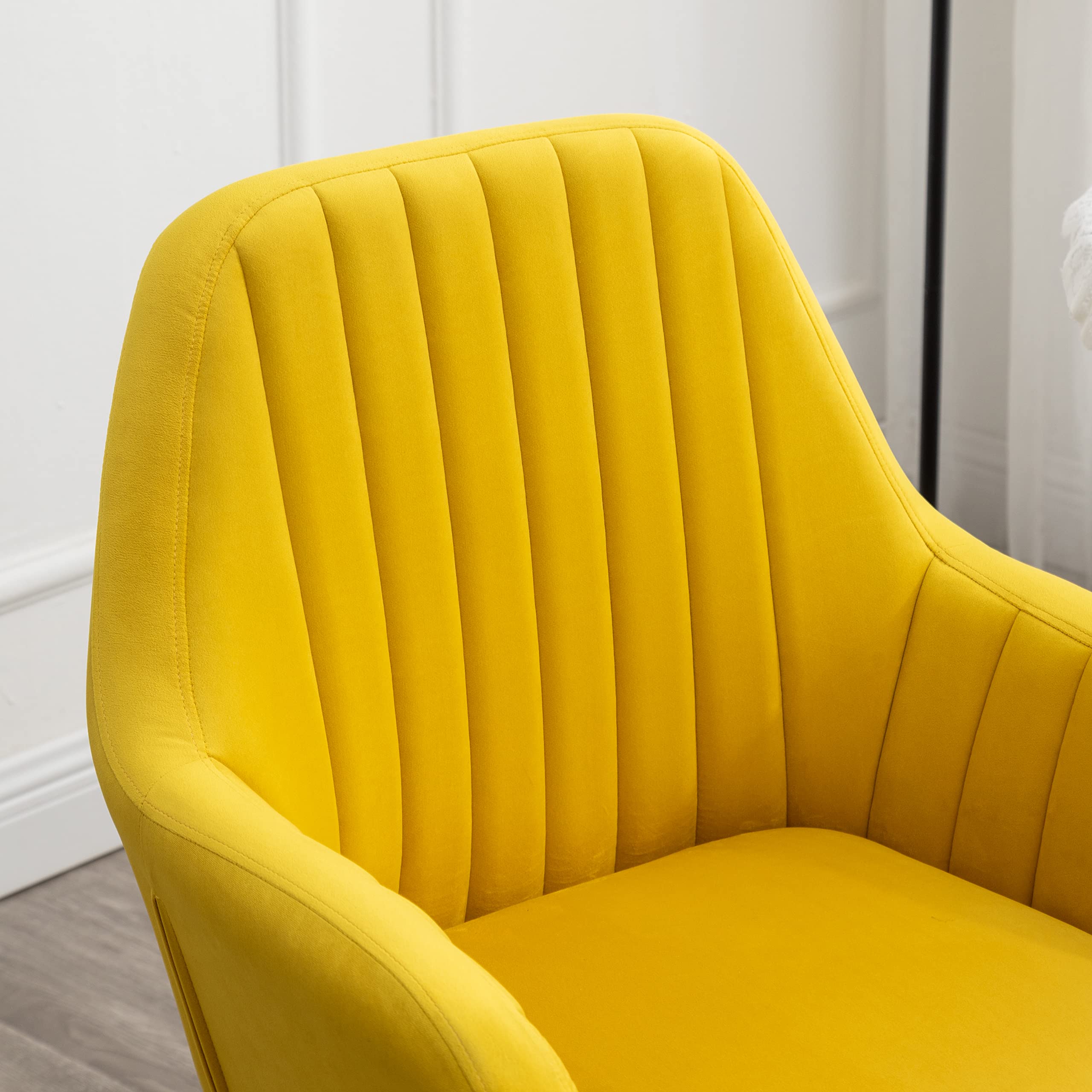 Roundhill Furniture Tuchico Modern Velvet Accent Chair - Plush Upholstered Lounge Chair in Vibrant Yellow | Perfect for Living Room, Bedroom or Office Decor
