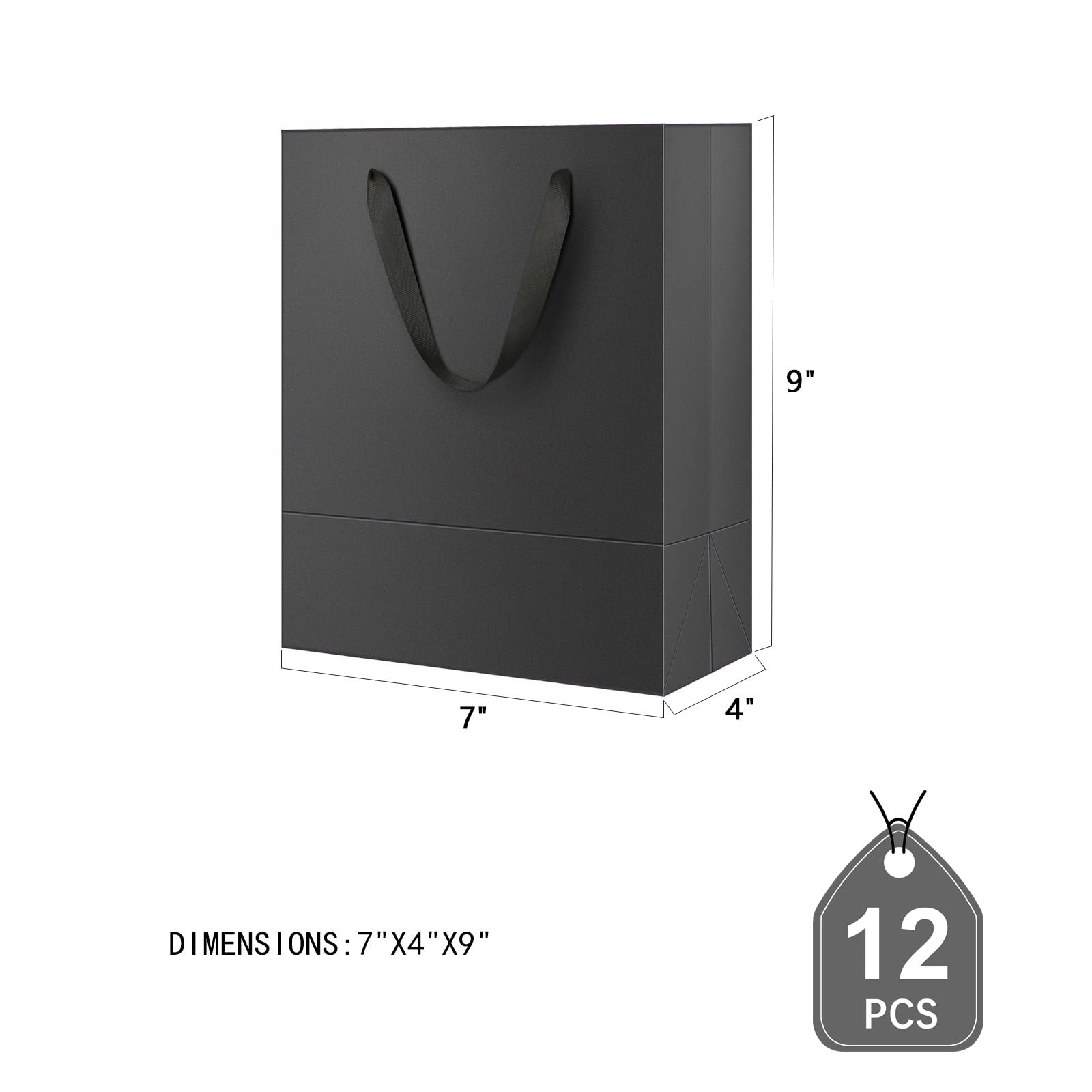12 Pack Matte Black Gift Bags 7x4x9 Inches with Handles - Premium Small Gift Bags Bulk for Lightweight Gifts, Parties, Birthdays, Weddings & All Occasions - Perfect for Jewelry, Candles, Cosmetics & Small Presents