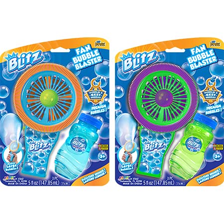 JA-RU Blitz Fan Bubble Blaster with Soap Solution - Battery Operated Bubble Maker Machine Toy for Kids, Outdoor Family Games, Handheld Bubble Wand Shooter - Perfect for Easter Basket, Birthday Parties, Park Playdates and Backyard Fun (Model 1562-1)