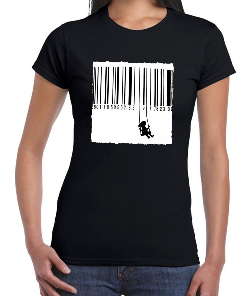 Banksy Barcode Graphic Swing T-Shirt for Women | Trendy Tribal Print Cotton Tee | Casual Wear, Street Style & Festival Outfits