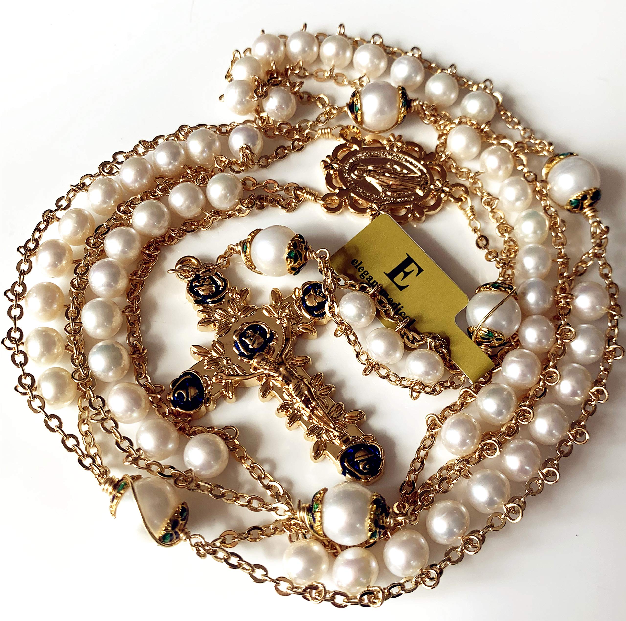 18K Gold-Plated Pearl Rosary Necklace for Catholic Prayer