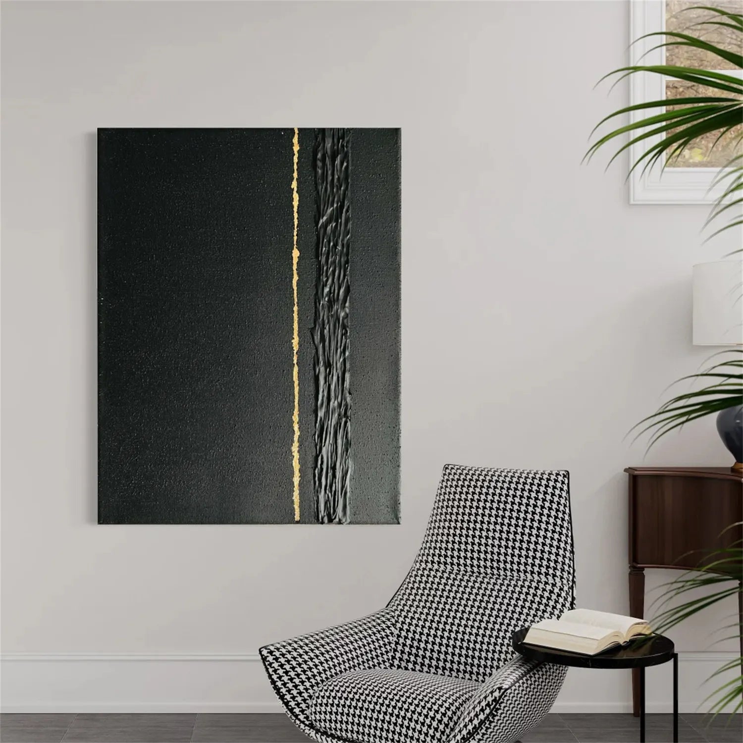Black Gold Minimalist Textured Abstract Wall Art Painting #MZ131 - Modern Home Decor for Living Room, Bedroom & Office