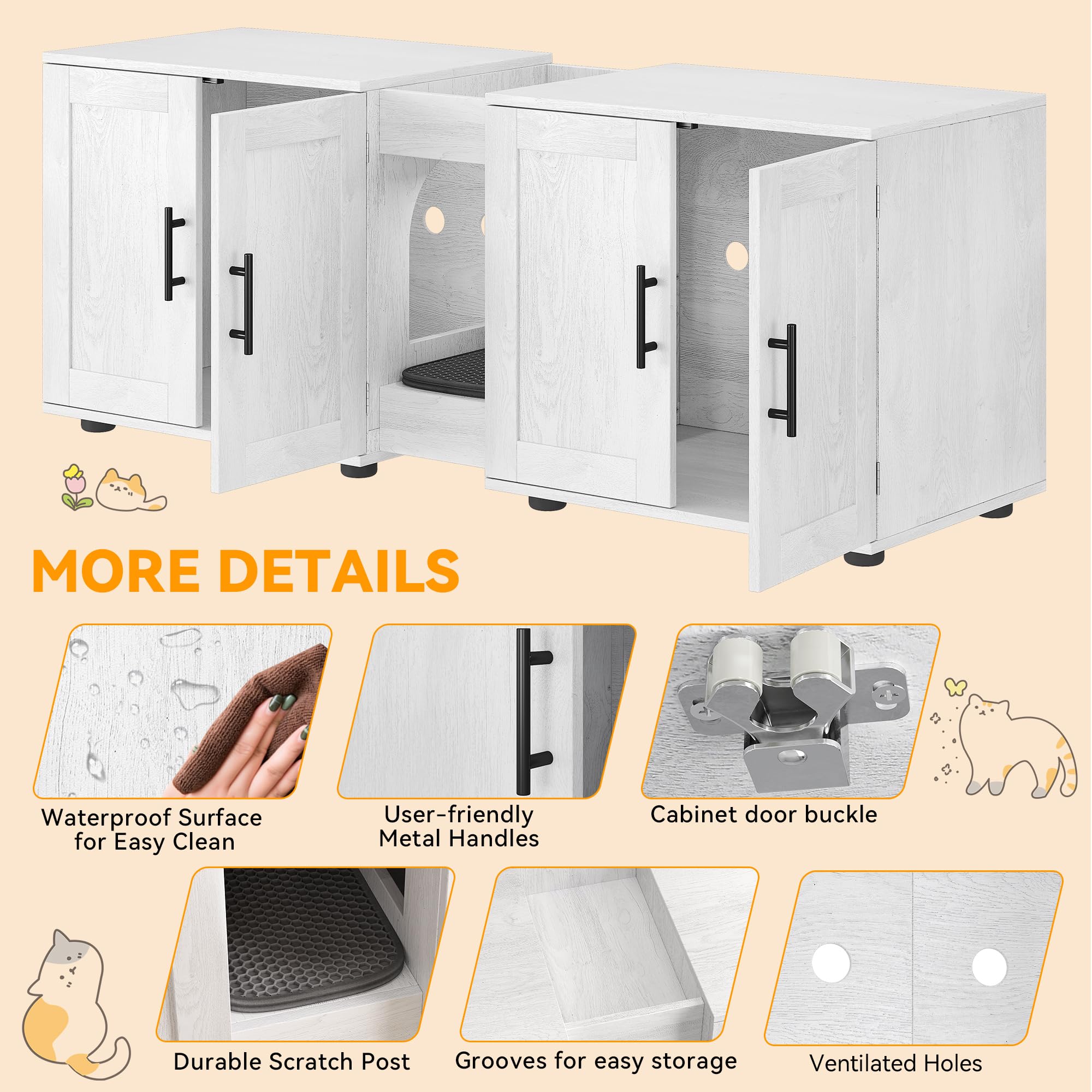 Gaomon Wooden Cat Litter Box Enclosure Furniture - Double Cage Hidden Litter Box House for 2 Cats, 55