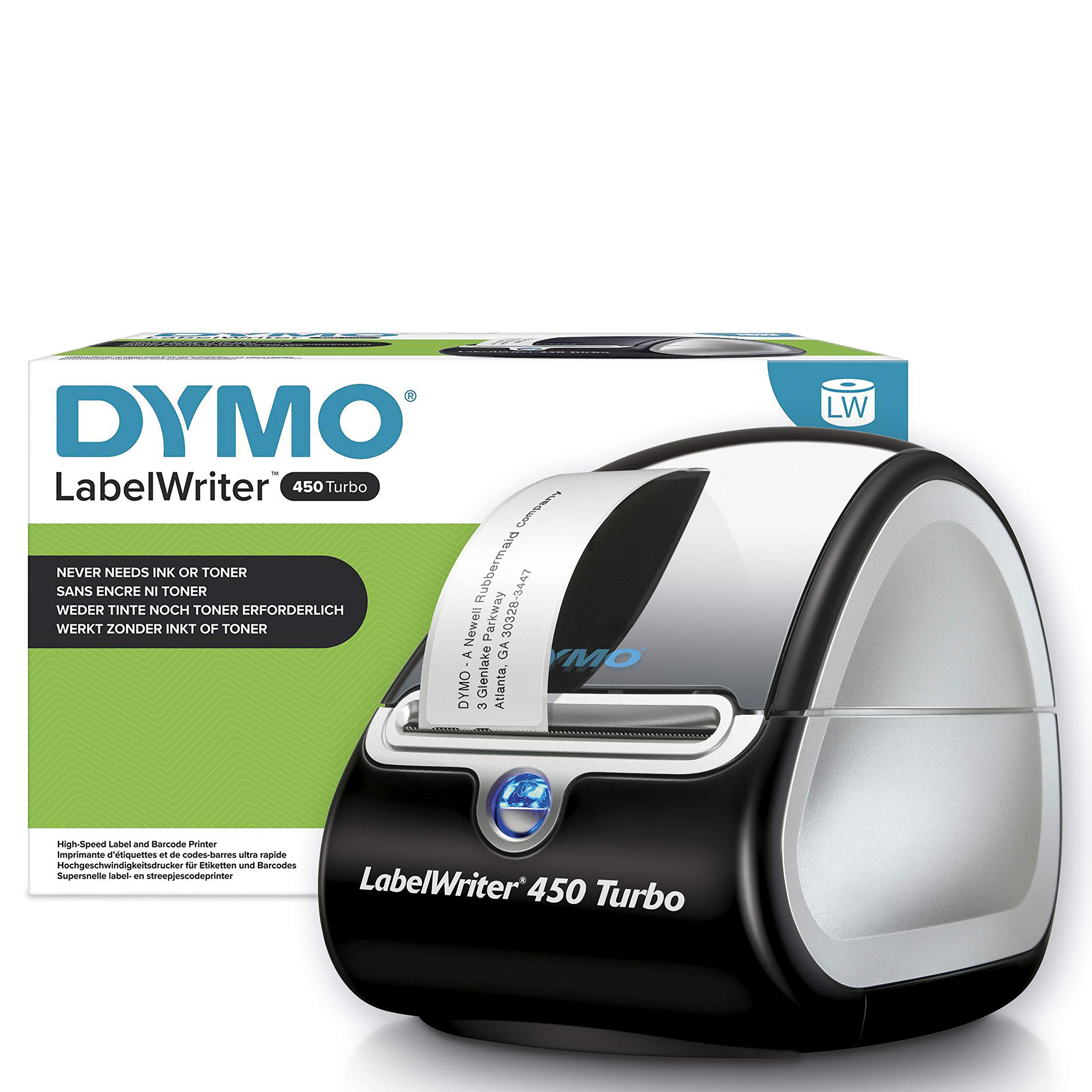 Dymo LabelWriter 450 Turbo Direct Thermal Label Printer - High-Speed Monochrome Label Printing for Shipping, Filing & Organization - Perfect for Home Office, Small Business & Warehouse Use