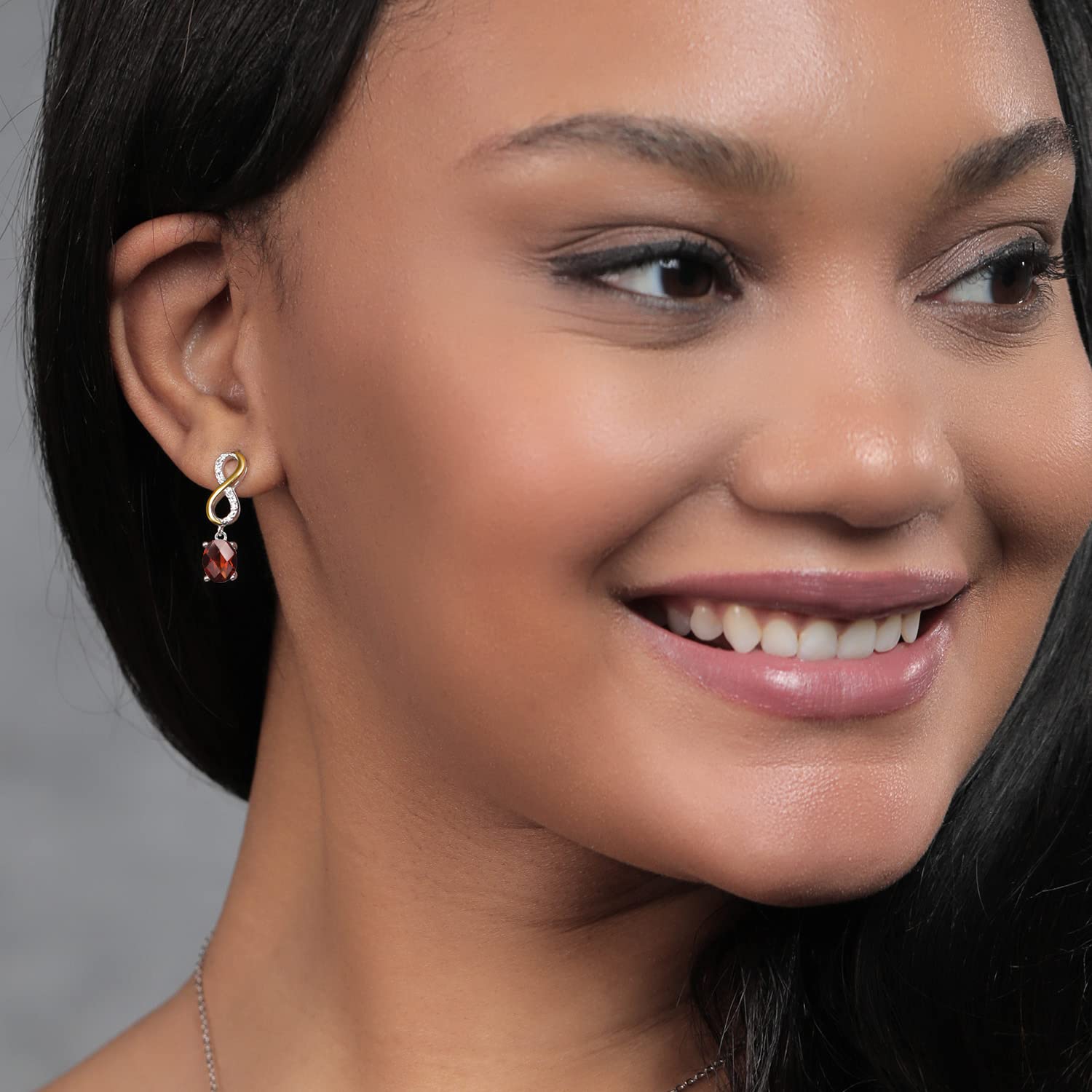 Gem Stone King 8X6MM Oval Cut Dangle Infinity Earrings for Women - Genuine Birthstone & Lab Grown Diamond in 925 Silver/10K Gold | Elegant Fine Jewelry Gift for Mom, Wife, Her | Perfect for Weddings, Anniversaries & Special Occasions