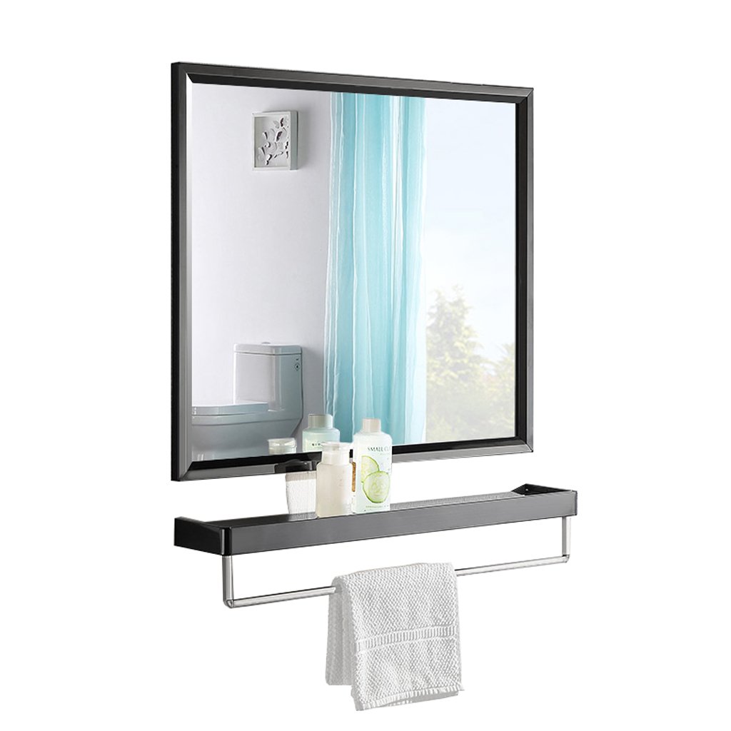 Stainless Steel Wall-Mounted Bathroom Shelf - Black 27.6x23.6 Inch Mirror Makeup Organizer with Washable Surface | Perfect for Bathroom Storage, Vanity Organization & Small Space Decor