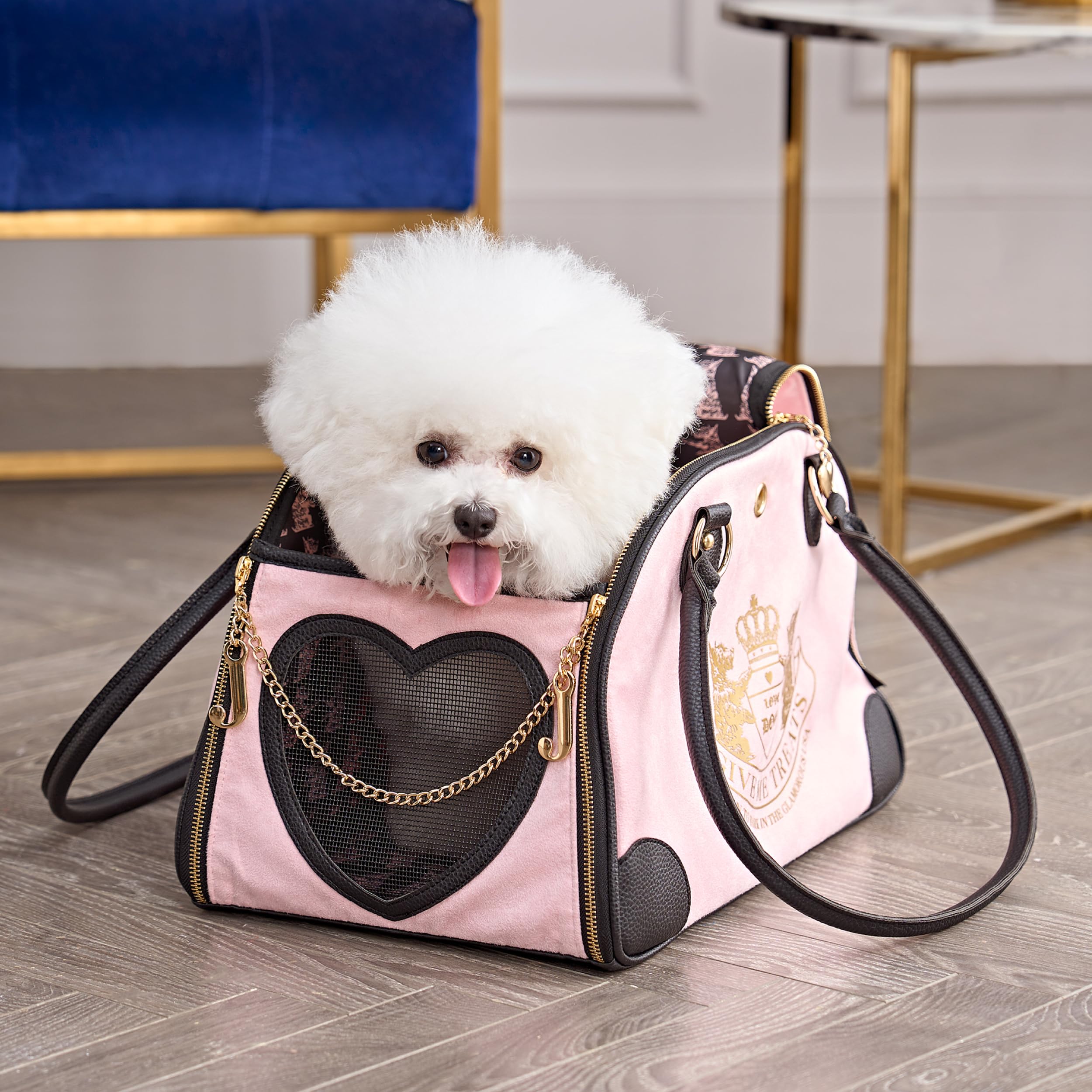 Juicy Couture Give Me Treats Pet Carrier - Stylish Pink Travel Bag for Small Dogs & Cats | Perfect for Airplane, Car Rides & Vet Visits