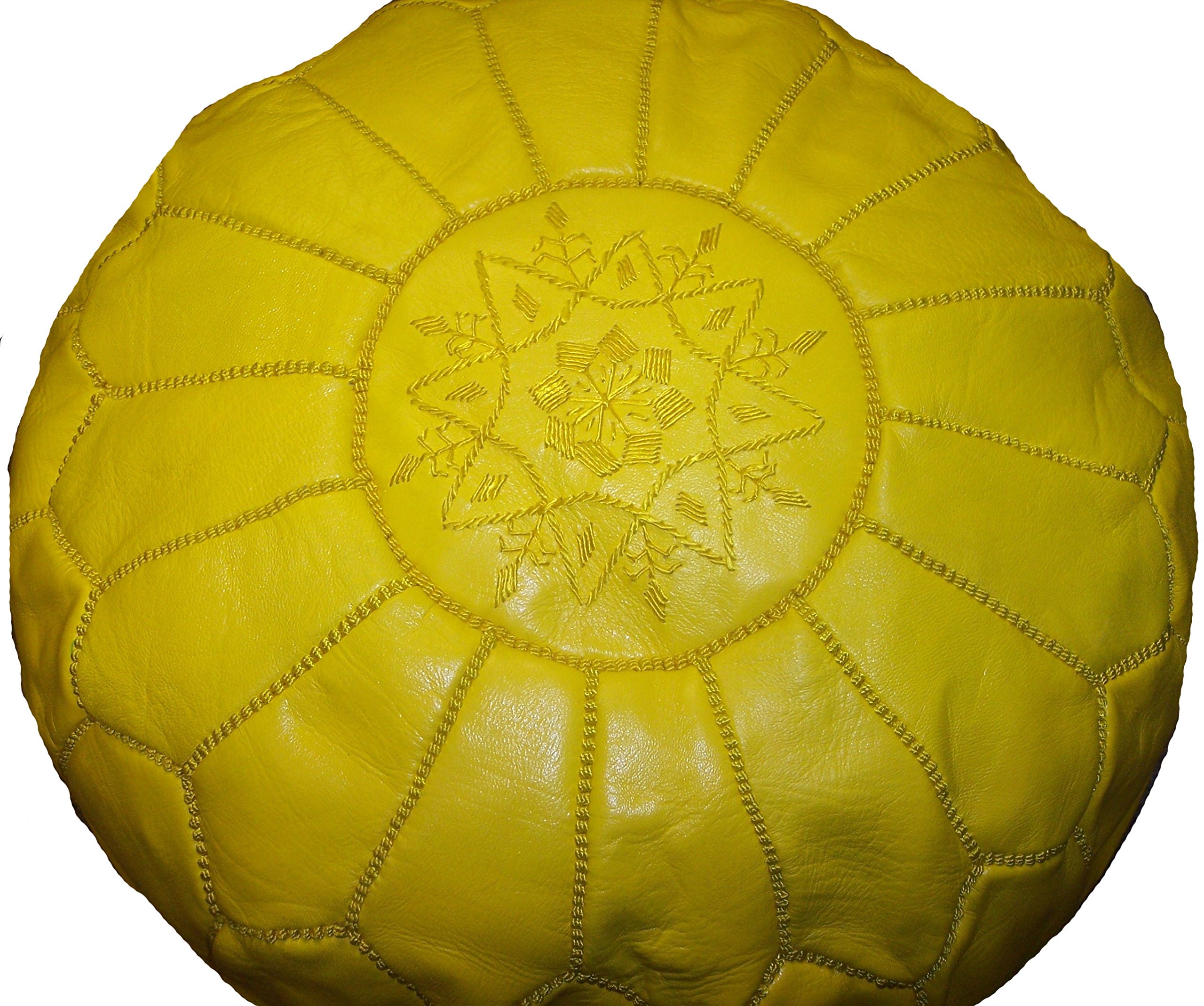 Handmade Genuine Leather Moroccan Pouf Ottoman Footrest - 22 Inch Diameter Unstuffed Yellow - Perfect for Living Room, Bedroom & Boho Home Decor