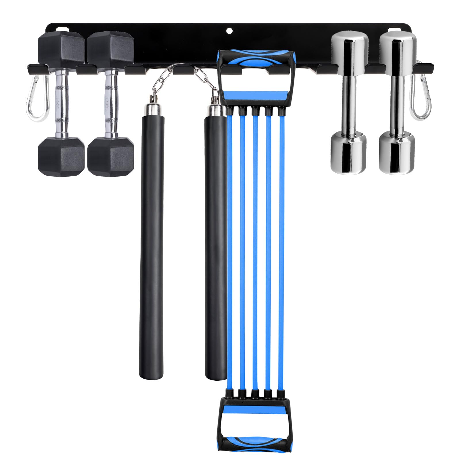 Tebery 9-Hook Wall Mount Gym Storage Rack - Heavy Duty Metal Fitness Equipment Organizer for Exercise Bands, Jump Ropes, Barbells & Lifting Belts - Perfect for Home Gym, Garage & Workout Room Organization