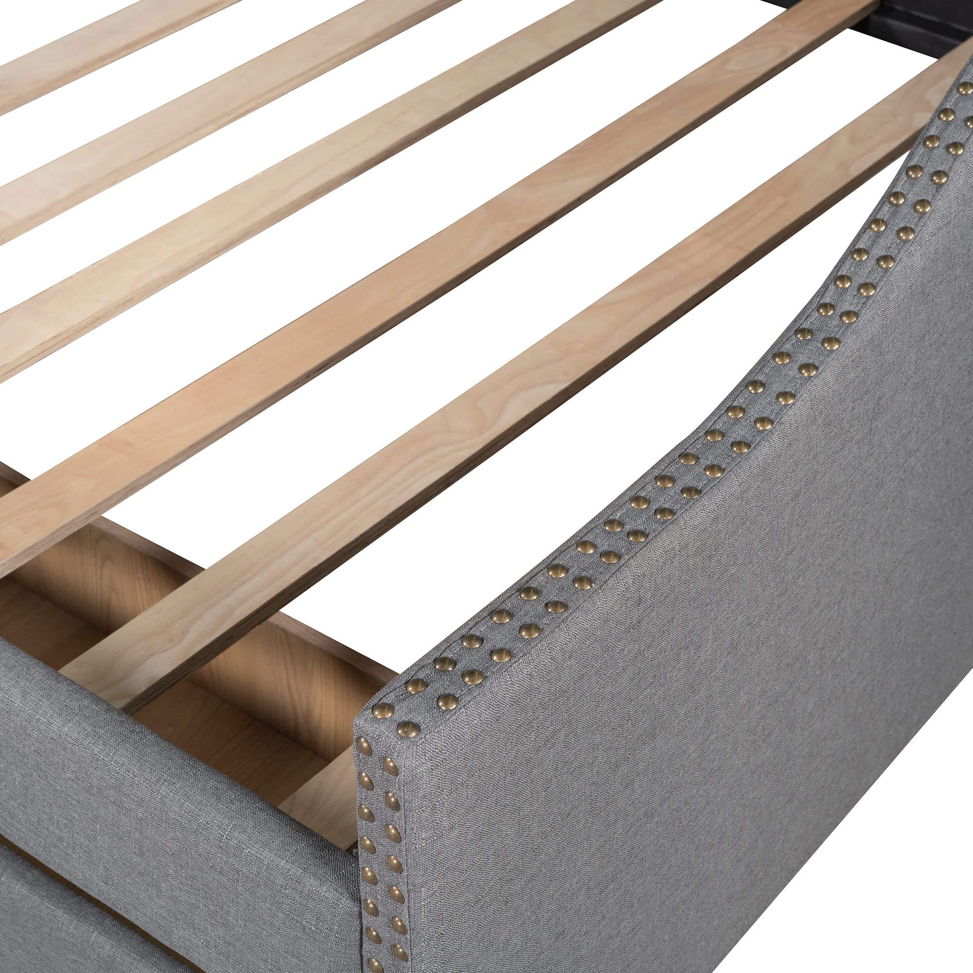 LZ LEISURE ZONE Full Size Upholstered Daybed with Storage Drawers & Wood Slat Support - Modern Gray Daybed for Guest Room, Dorm, or Small Space