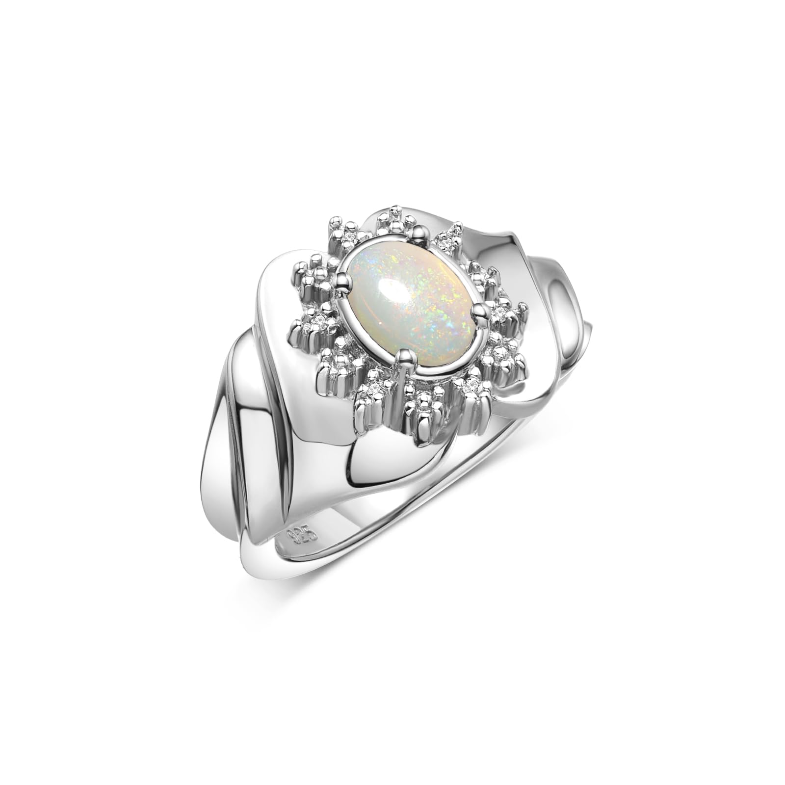 14K White Gold Oval 7x5mm Gemstone Ring with Sparkling Diamonds - Elegant Birthstone Jewelry for Women (Sizes 5-10) - Perfect for Anniversaries, Birthdays & Special Occasions