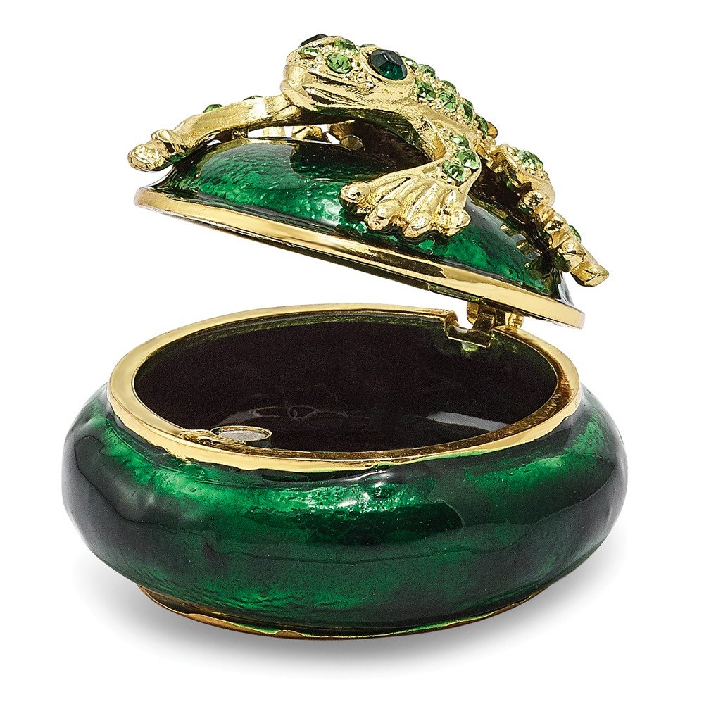 Luxury Bejeweled Speckled Frog Trinket Box - Pewter & Enamel Collectible Gift with Matching Pendant Necklace - Perfect for Jewelry Storage, Home Decor & Unique Gift Giving