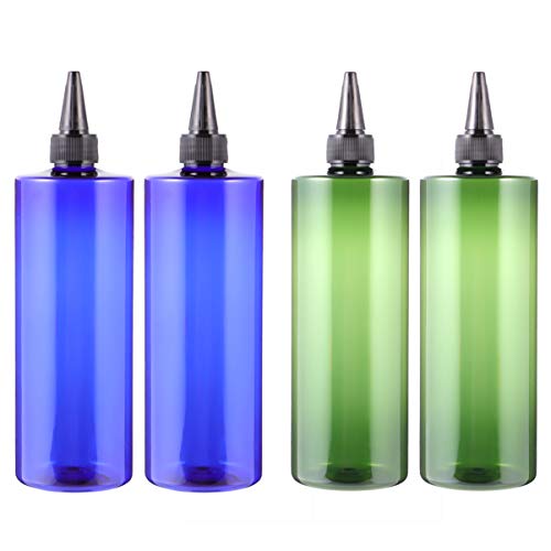 Lurrose 4pcs 500ml Hair Dye Applicator Bottles - Refillable Squeeze Bottles with Pointed Tip for Hair Coloring, Home Barber & Salon Use (Blue & Green) - Perfect for DIY Hair Coloring, Salon Styling & Professional Hair Treatments