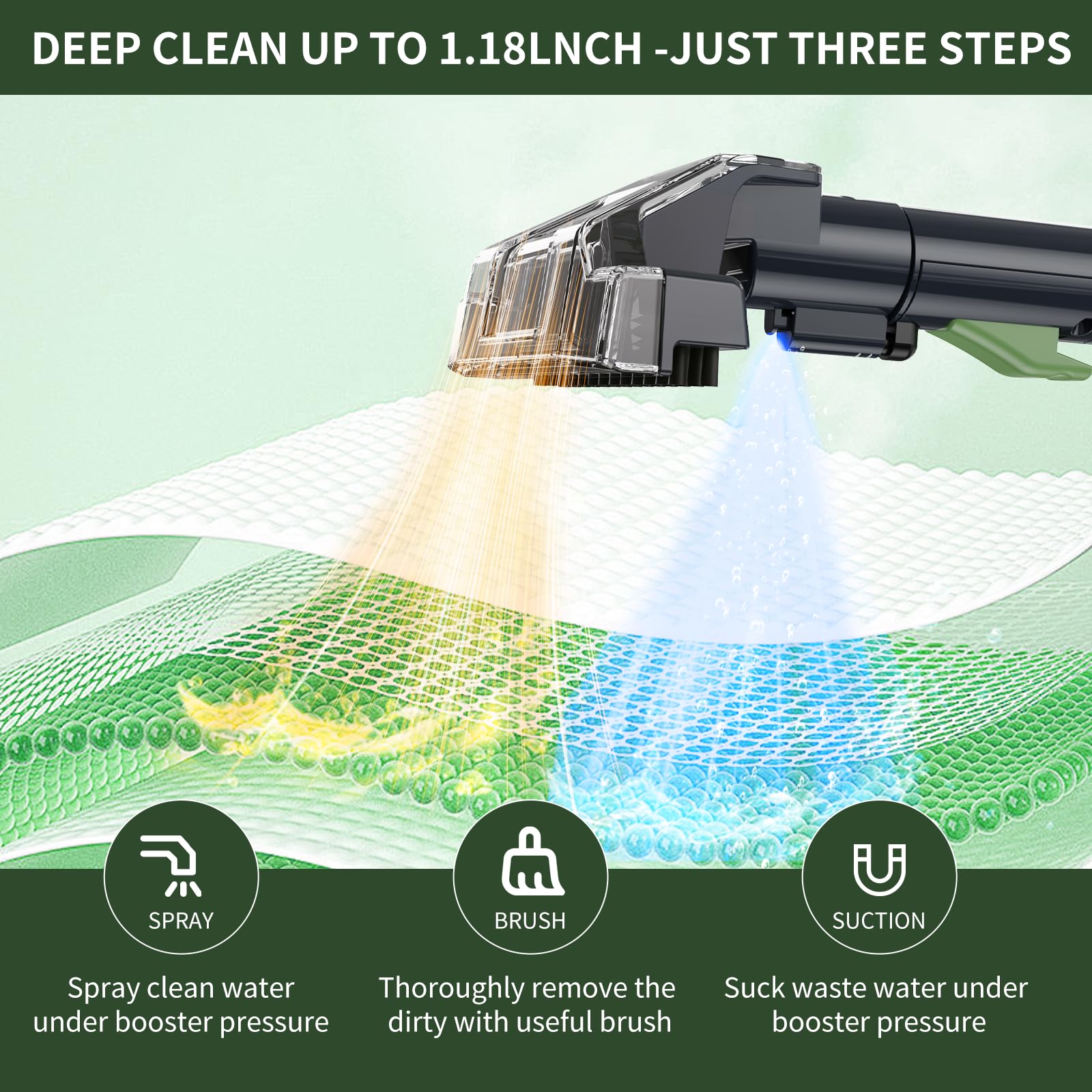 18Kpa Portable Carpet & Upholstery Cleaner Machine - 500W Powerful Suction Deep Cleaner for Pet Stains, Sofa, Car Seats - Ideal for Home, Office & Auto Detailing