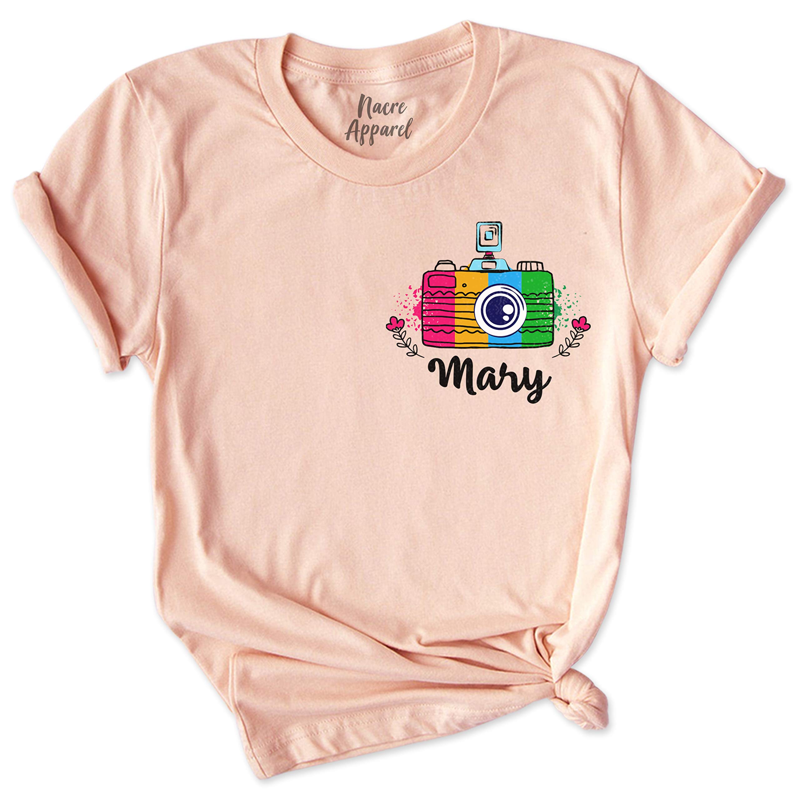 Women's Rainbow Camera Print Photography T-Shirt - Custom Photographer Outfit for Photo Shoots, Camera Enthusiasts & Creative Professionals