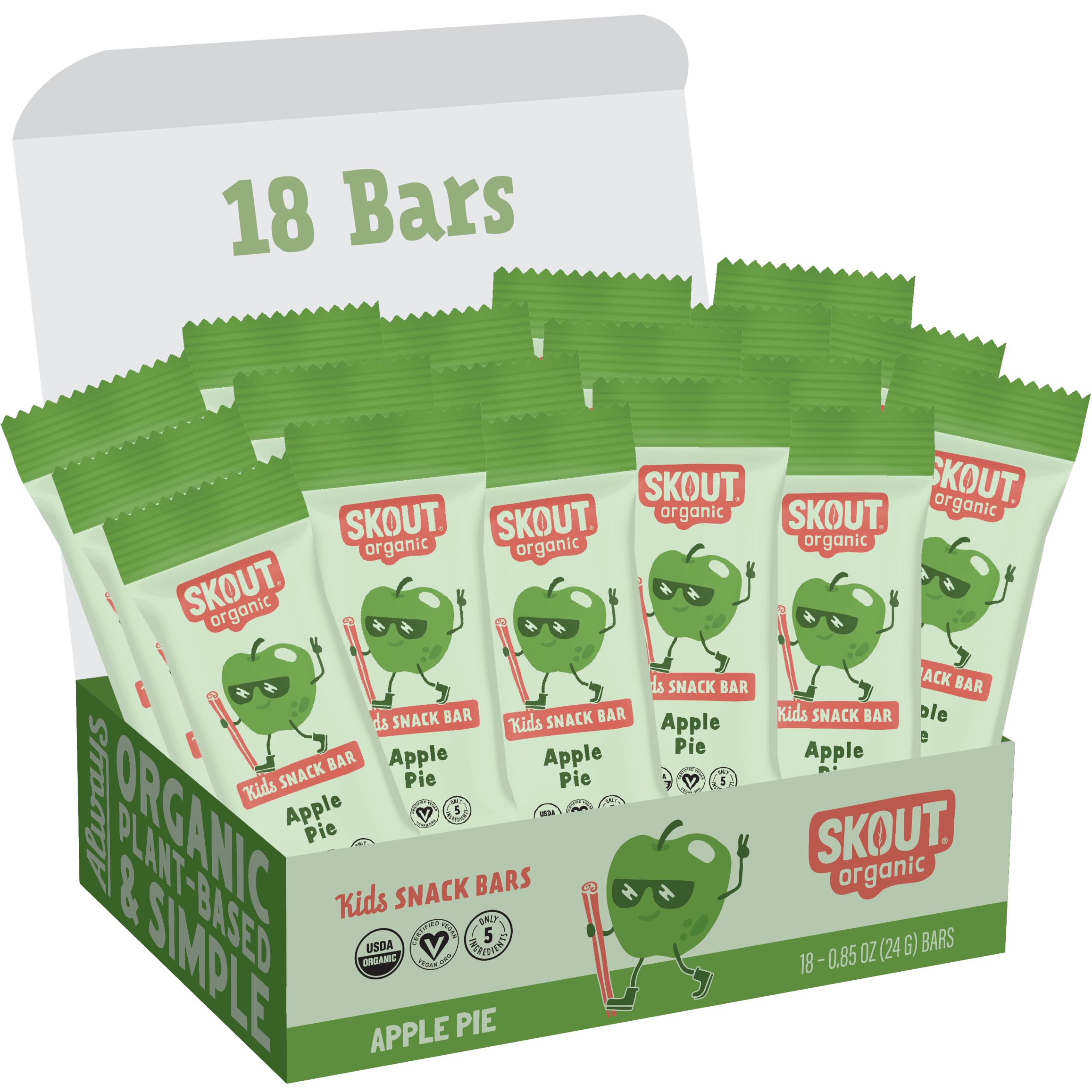 Organic Apple Pie Kids Snack Bars (18 Pack) - Healthy Vegan & Paleo School Snacks | No Refined Sugar, Gluten, Dairy, Grain & Peanut Free | Perfect for Lunch Boxes, After-School Treats & On-the-Go Snacking