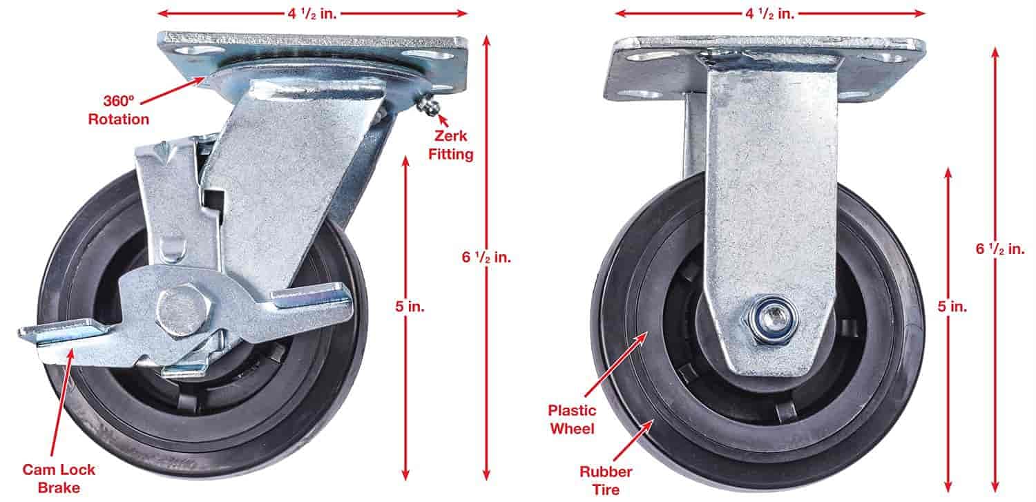 JEGS 81411-1 Replacement Casters Set of 4 for JEGS 5-Drawer Tool Box Cart 555-81411 - Heavy Duty Wheels for Workshop, Garage & Industrial Tool Storage Mobility