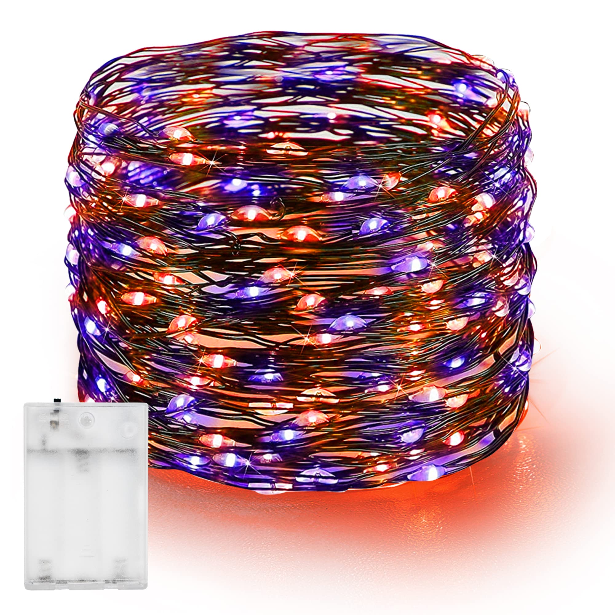 Dazzle Bright Fairy String Lights - 20FT 60 LED Copper Wire Battery Operated Waterproof Lights for Halloween, Indoor Home, Outdoor Patio, Yard Party Decorations (Purple and Orange, 1 Pack) | Perfect for Christmas, Weddings, Bedroom, Garden & DIY Home Decor