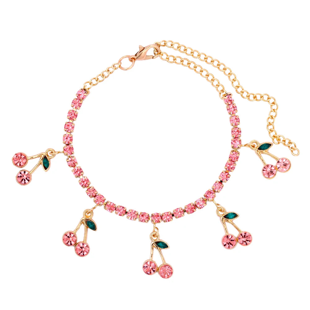 Crystal Fruit Anklets for Women - Fashionable Beaded Ankle Bracelet with Natural Stones - Perfect for Summer, Beach, Boho Style & Festival Accessories