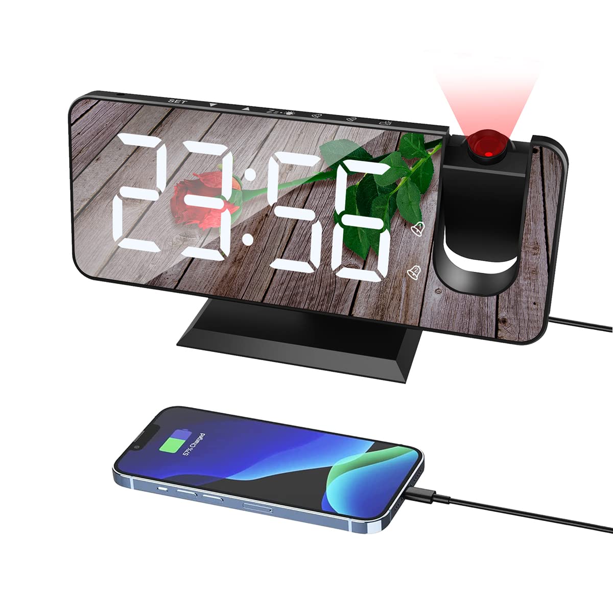 Digital Projection Alarm Clock for Bedroom - Large 7.4