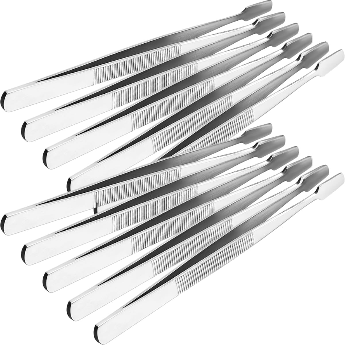 40 Pcs Stainless Steel Eyelash Extension Clusters & Eyebrow Tweezers Set - Silver 430 Flat Tweezers, Hair Plucker, Magnifying Mirror for Professional Salon & Home Makeup Use