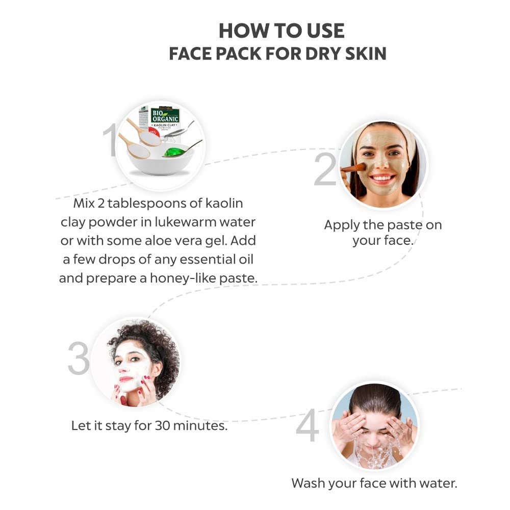 Organic Kaolin Clay Powder for Face & Skin - 250g (200g + 50g Free) | Natural Detox Mask, Acne Treatment & Pore Minimizer | DIY Skincare, Spa & Beauty Routine