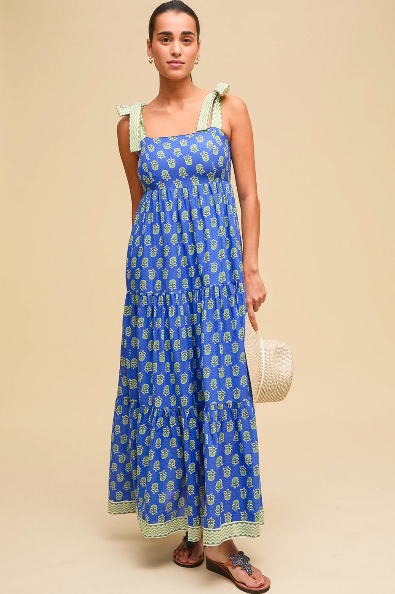 Tabitha Printed Organic Cotton Dress | Odisha Print Blue/Green | Women's Boho Summer Dress for Beach, Vacation & Casual Wear