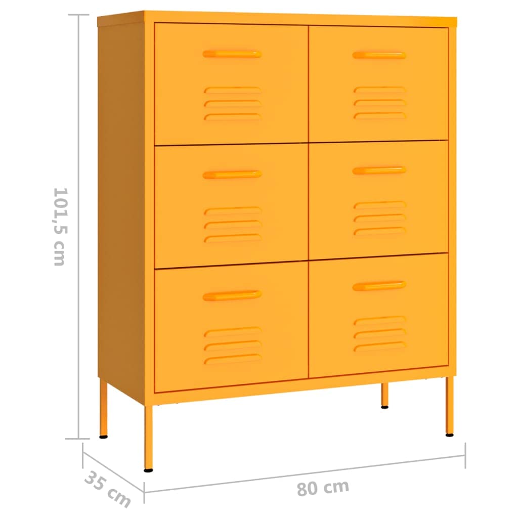 vidaXL Industrial Style Mustard Yellow Steel Drawer Cabinet - Freestanding Storage Cabinet with Drawers for Home Office & File Organization | Perfect for Small Spaces, Dorm Rooms & Workspaces