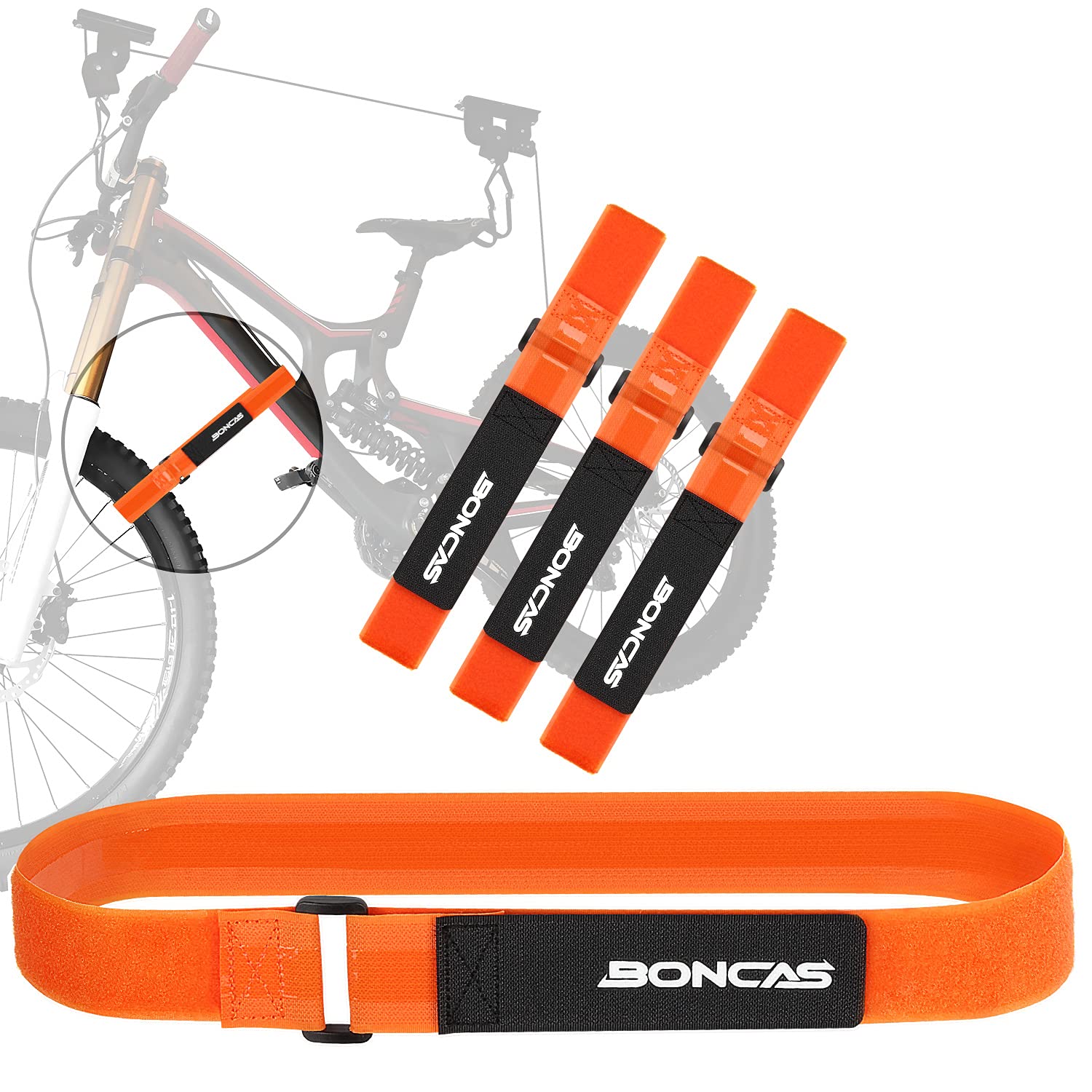 Boncas Adjustable Bike Rack Strap - Heavy Duty Bicycle Wheel Stabilizer Straps with Non-Slip Gel Grip | Prevents Wheel Spinning During Transport | Perfect for Car, Truck, SUV & RV Bike Racks
