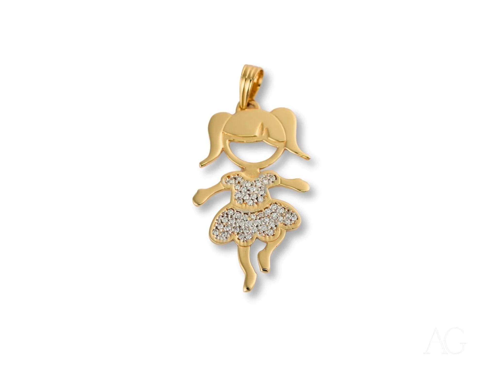 18K Gold CZ Boy with Ball or Girl Dancing Pendant Necklace - Elegant Jewelry Gift for Women, Perfect for Birthdays, Anniversaries & Special Occasions