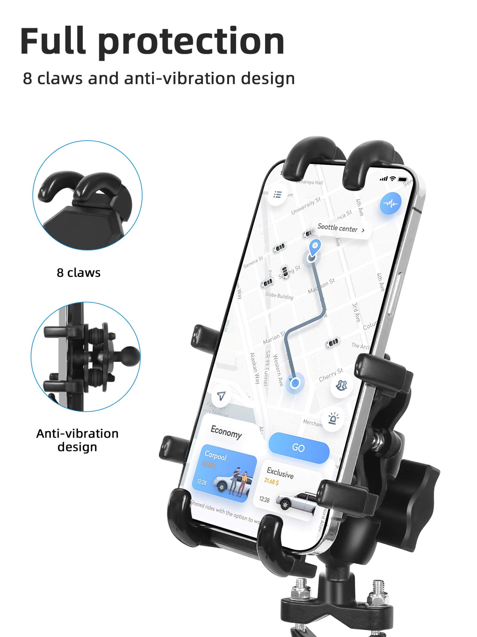 Motorcycle Phone Mount with Vibration Dampener - Universal Bike Phone Holder for 4.7